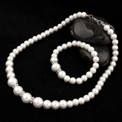 Yousheng 1 Set Wedding Jewelry Set Exquisite Inlaid Artistic Faux Pearl Necklace Earring Bracelet for Banquet