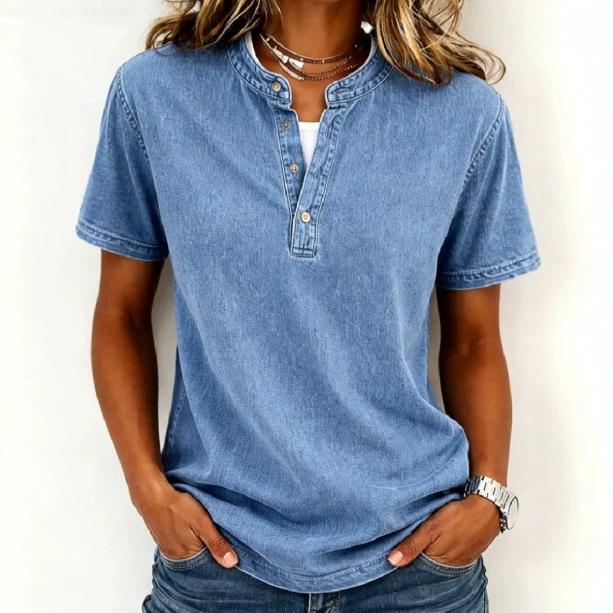 Europe and the United States for summer new women's tops casual versatile retro short-sleeved loose v-neck T-shirt