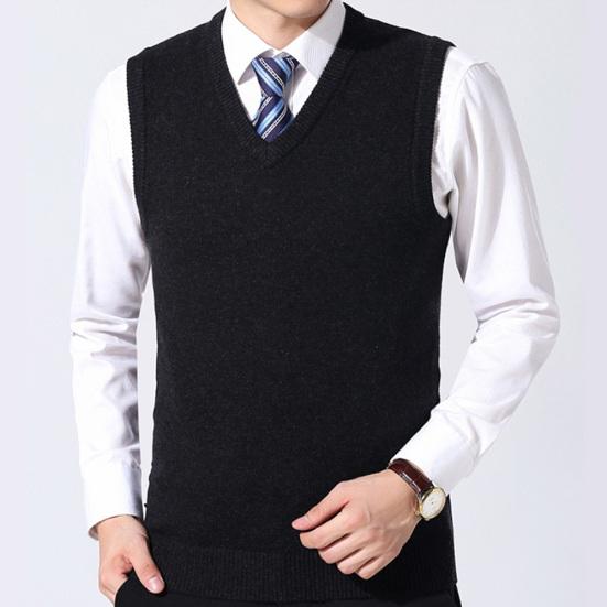 Chaleco de Lana Tejido de Invierno Casual para Hombre de Color Sólido con Cuello en V sin Mangas Talla Grande