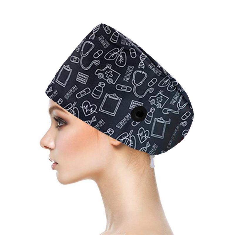 Schrubbmütze mit Knöpfen, Bouffant-Mütze mit Schweißband für Damen und Herren