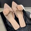 Fashion Retro Rose Kitten Heel Design Brand Slippers Women Summer Fashion Open Toe Pleated Slide Sandals Elegant Comfort Beach Sandals