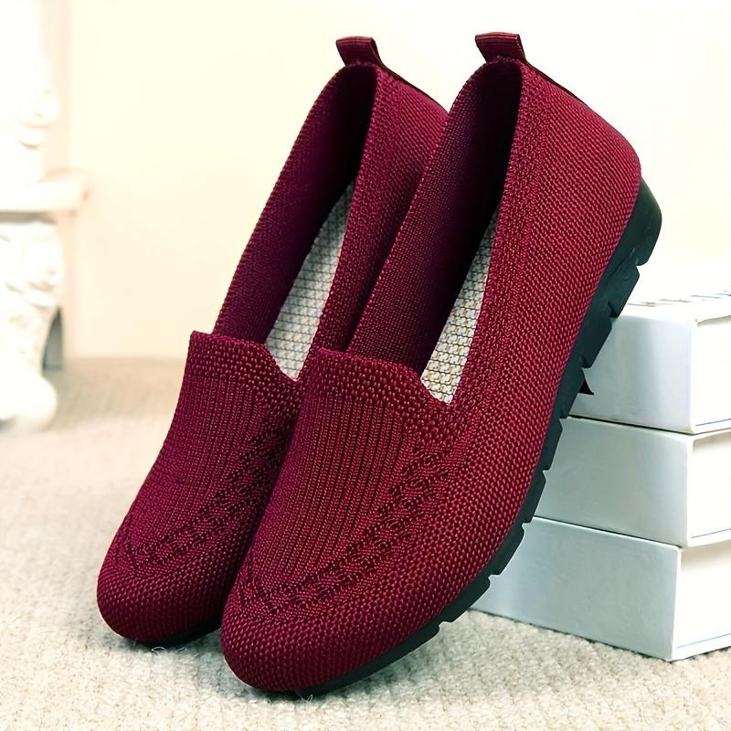 Mocassini traspiranti in rete tinta unita alla moda da donna, scarpe basse slip-on comode in tessuto intrecciato, scarpe casual da passeggio resistenti all'usura, scarpe da mamma