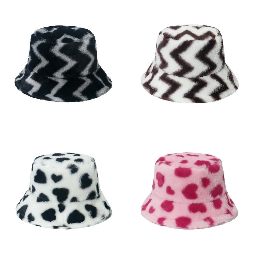 New Arrival Winter Fashion Plush Bucket Hat Warm Hat Heart Ecg Wave Fisherman Hat Men Women Black
