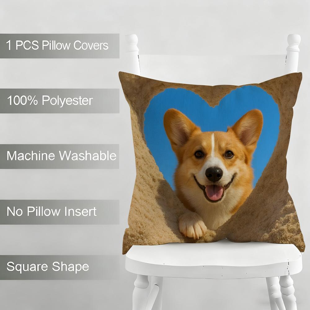 Corgi Cushion Cover Household Decoration Linen Sofa Cushion Cover: Skin-Friendly & Breathable With Invisible Zipper