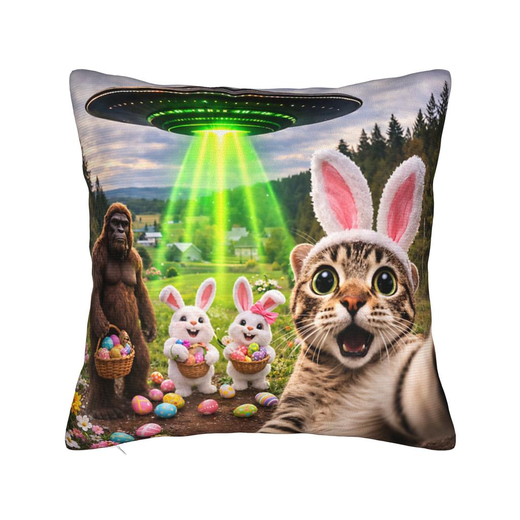 Easter Bunny Bigfoot Ufo Funny Selfie Pillow Cover Funny Pillow Case For Sofa Bedroom Home Decor Graphic Pillowcases Present