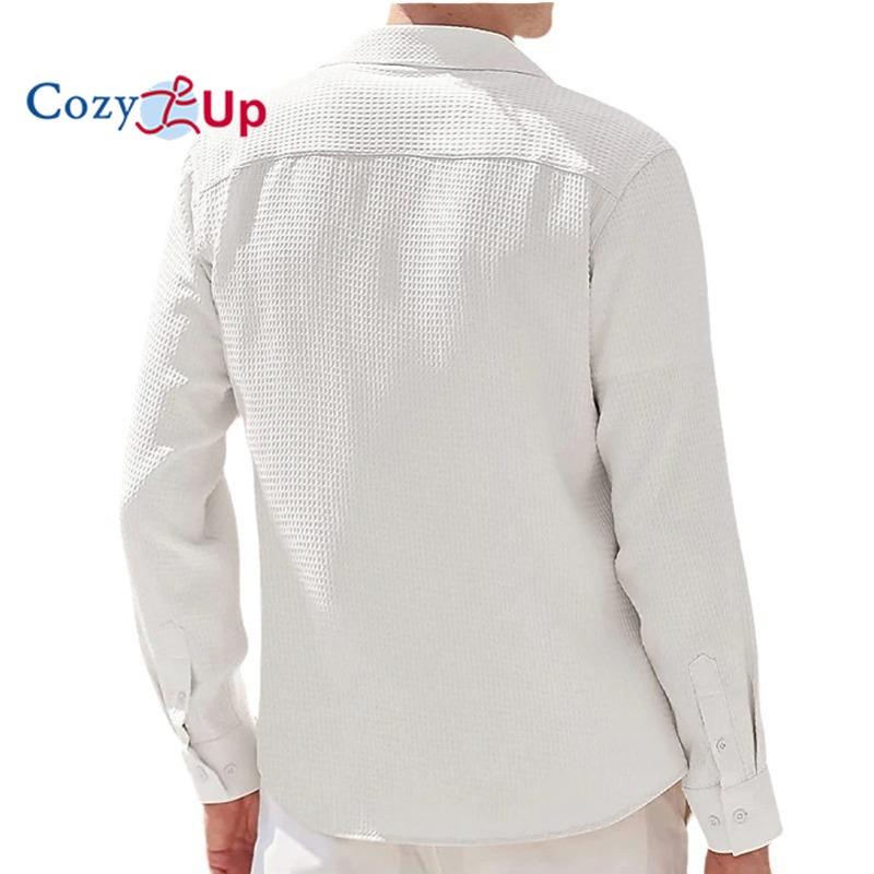 Cozy Up Men's Solid Color Waffle Long Sleeved Shirt Casual Lapel Shirt