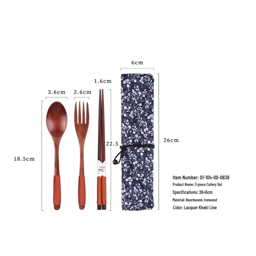 Japanese Korean Wooden Spoon & Chopsticks Set - Portable Tableware for Soup, Rice, and Serving.