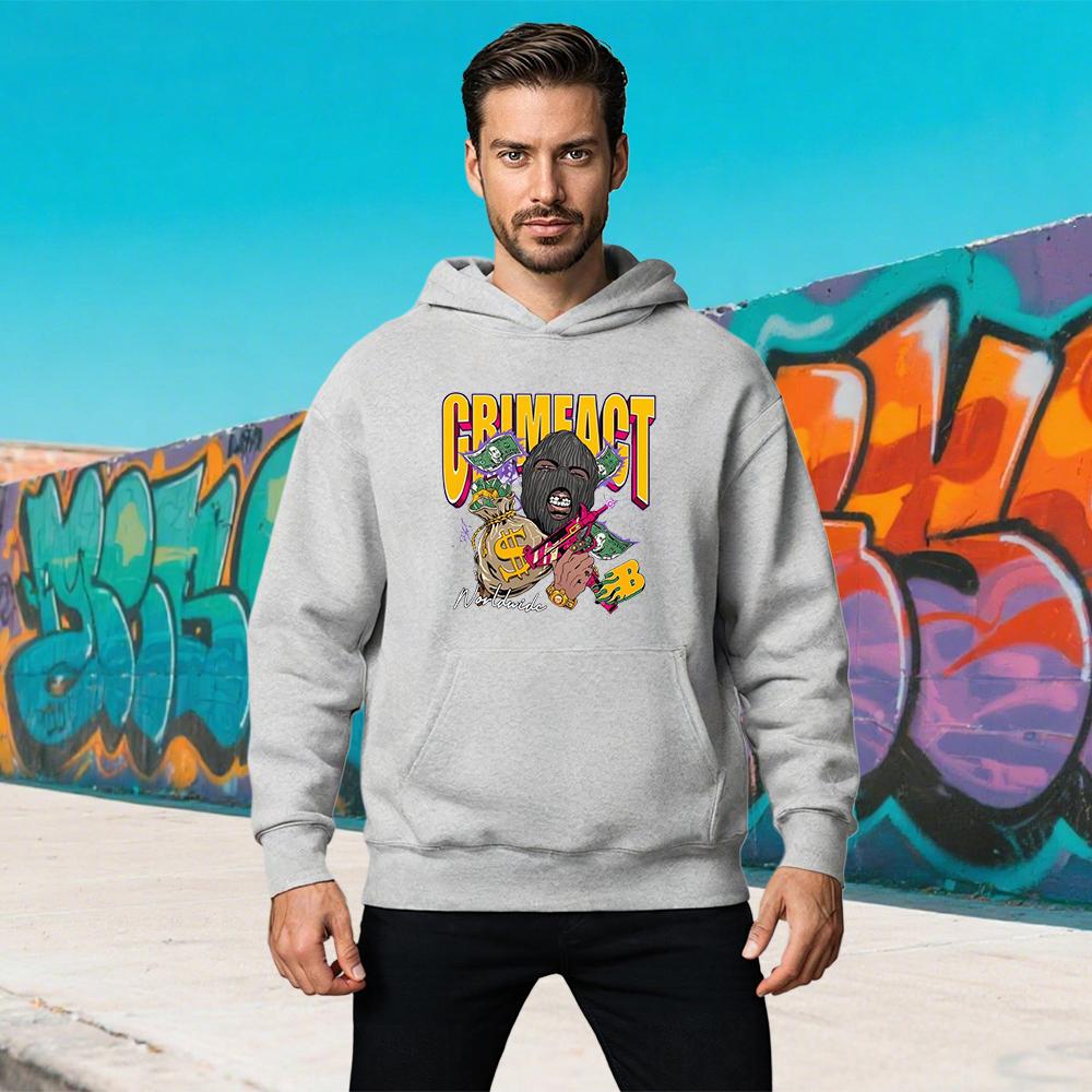 

Space Funnin Retro Hip Hop Graphic Hoodies Black with Vibrant Money&Pistol Printed Men Women Streetwear Autumn Winter Top Unisex 3XL