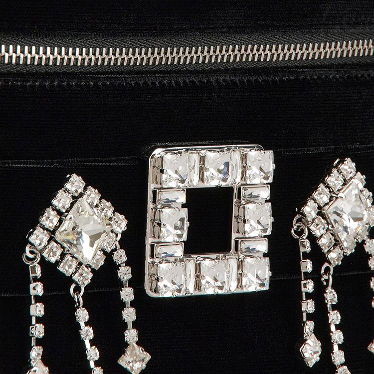 Roger Vivier RV Vanity Charleston Velvet And Leather Mini Shoulder Bag Women handbags Black RBWANMH6000K5TB999