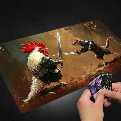 Knight Rooster Vs Rat Warrior Mouse Pad Playmat 24"X14" MTG TCG Office Desk Mat for Work Game PC Laptop Rug Carpet MousePad