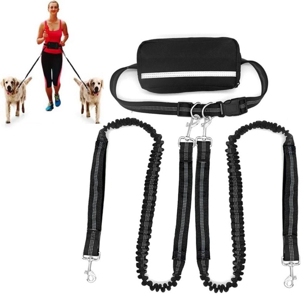 Anti-Tangle Double Dog Leash with Pouch Reflective Stitching Twin Lead for 2 Dogs Pet Training