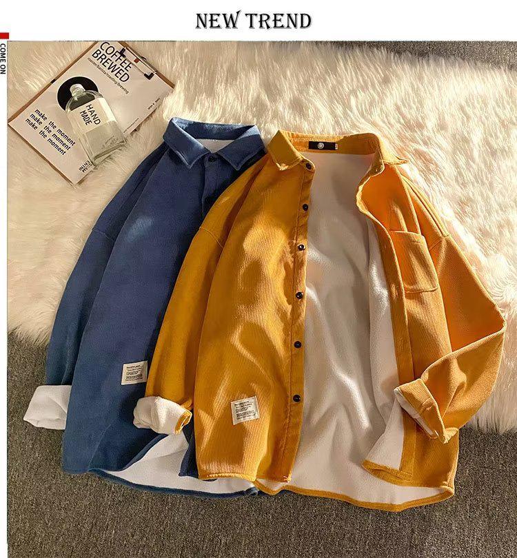 Men's Long-Sleeve Corduroy Shirt: Trendy, Loose-Fit, Plus Velvet, Warm, Versatile Autumn/Winter Top Jacket
