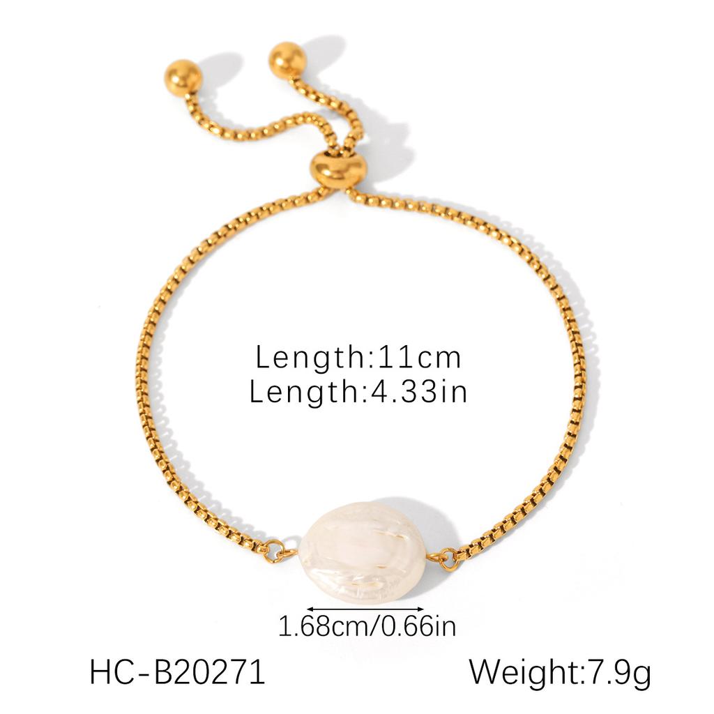 Simple Paper Clip Chain Freshwater Pearl Bracelet Fashion Gold Jewelry Long Lasting