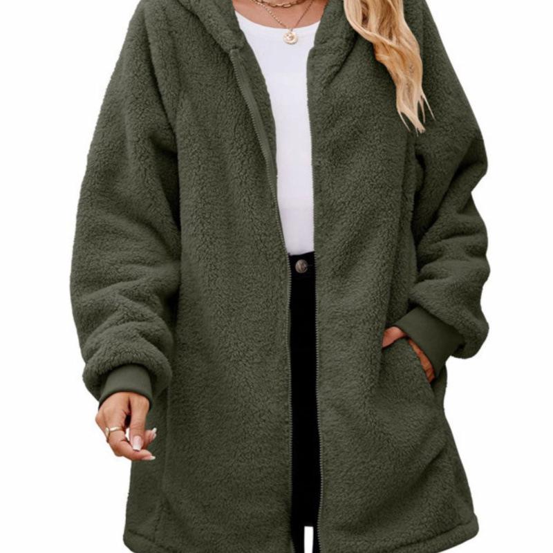 

2025 European & American Autumn/Winter Long-Sleeved Hooded Zipper Sweatshirt S армия зеленый