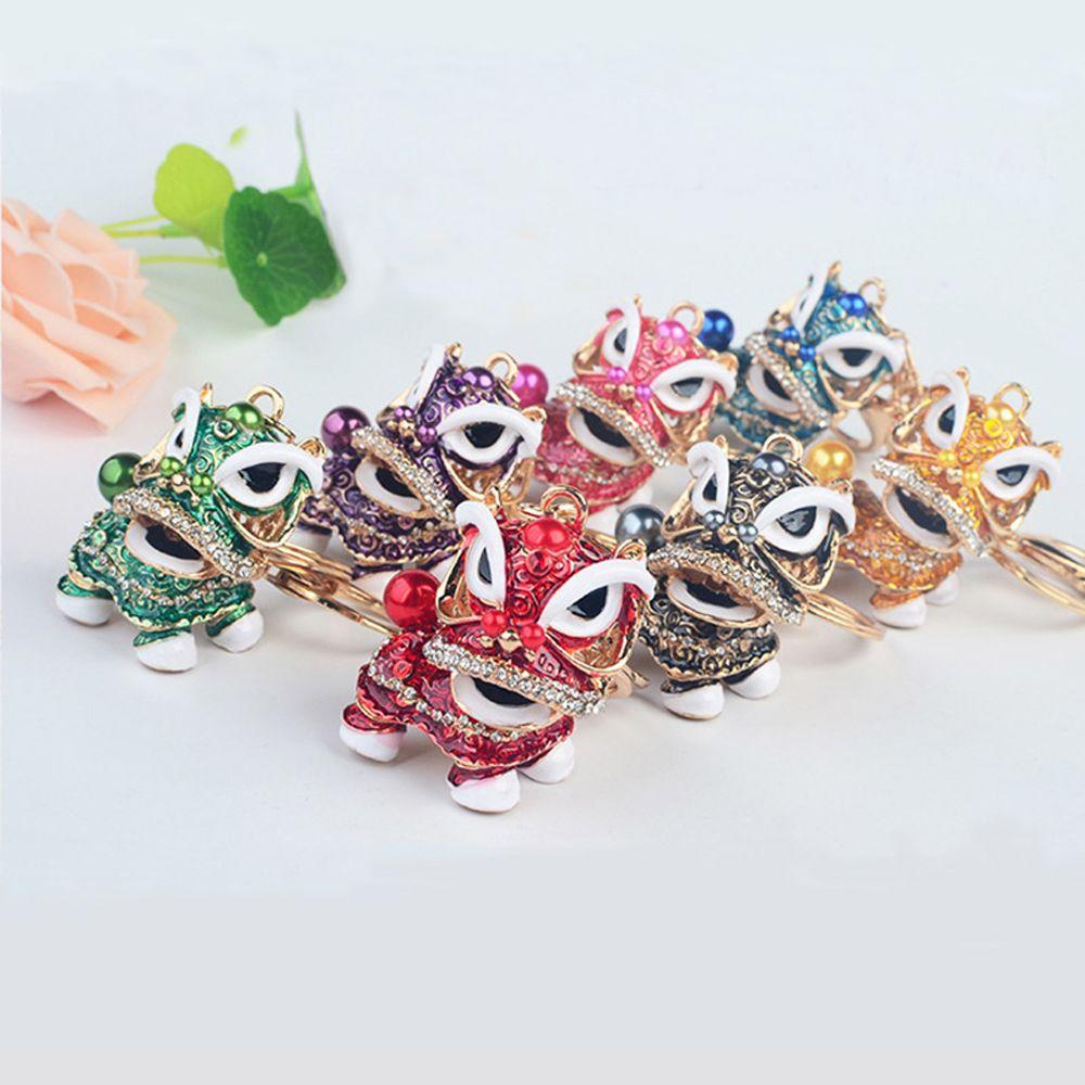 Metal Rhinestone Purse Pendant Crystal Dance Keyring Rotated Dance Lion Keychain Car Key Chain