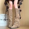 Niche design pointed trousers boots autumn new versatile tall knight boots belt buckle boots