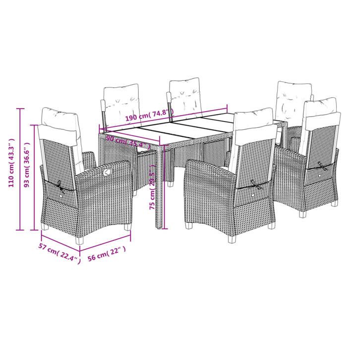 VidaXL Ensemble à Manger de Jardin avec Coussins 7 pcs, Table et Chaises avec Dossier Réglable, Meubles d'Extérieur, 3212650