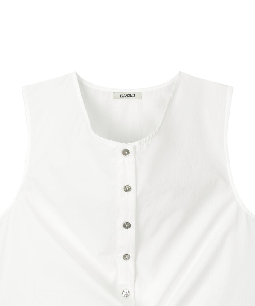 BASIKA Natural Button Sleeveless Blouse (White)