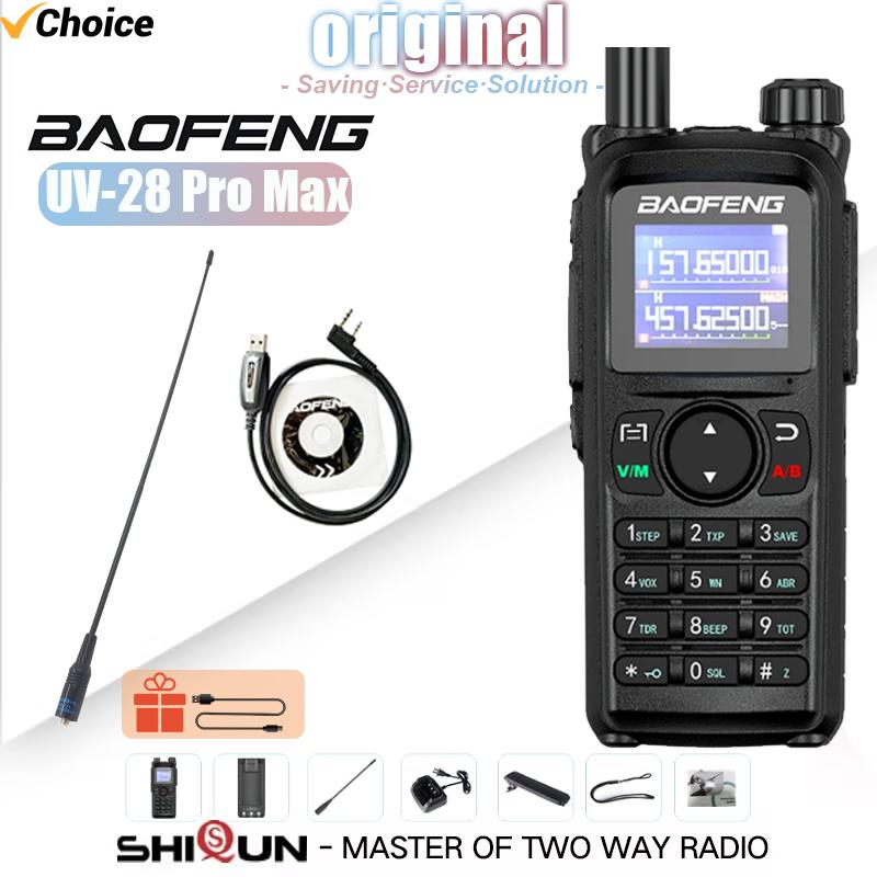 Baofeng UV-28 Pro Max Walkie Talkie Type-C Charge Tri-Band 999CH High Capacity NOAA One Touch Frequency Search Two Way Ham Radio
