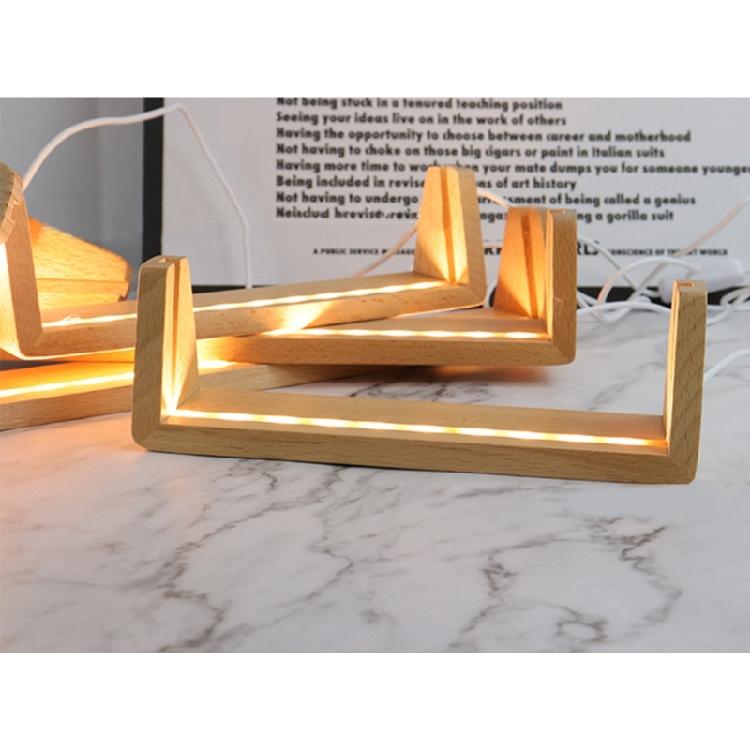 Wooden U-shaped LED Light Base Pedestal with USB-Cable Warm Light Lighted Stand