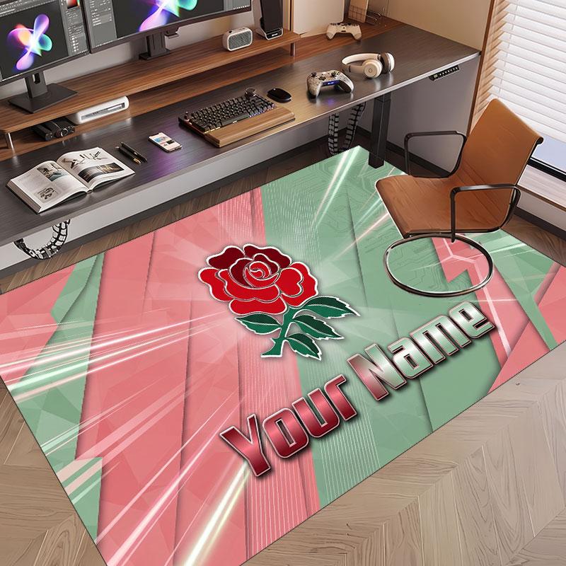 Custom Rug England Rugby Pattern Print Name Text Soft Non‑Slip Floor Carpet for Home Indoor Decoration