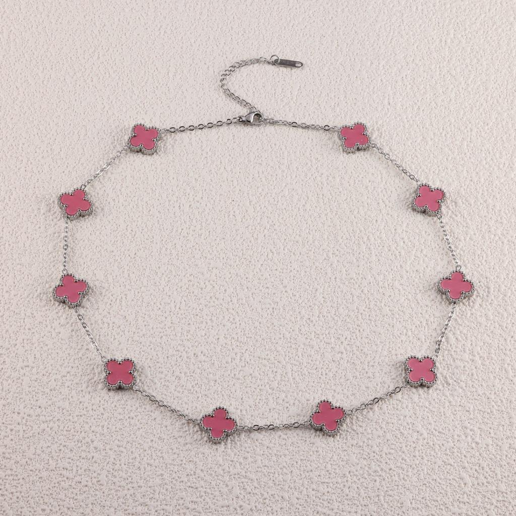 Steel-colored Four-leaf Clover and Ten-flower Necklace Clavicle Chain Fashionable and Non-fading Necklace for Women