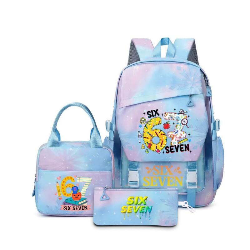 Kids Cartoon Print School Backpack Set Grades 3-4 Waterproof Oxford Fabric Ergonomic Shoulder Straps 3-Piece Travel Lunch