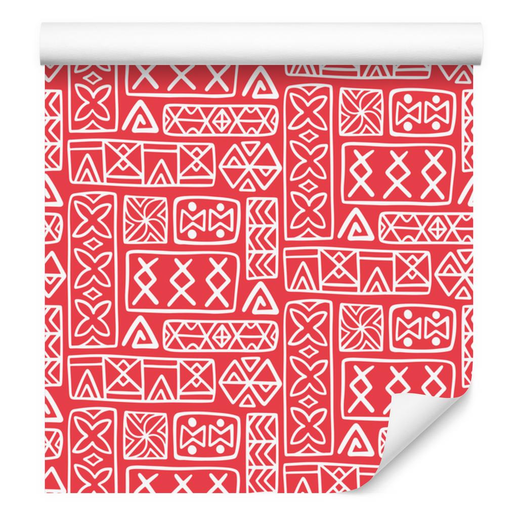 Polynesian Geometric Pattern Wallpaper Coral and Red 50x1000