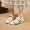 New Fashion Mesh Slippers Design Sandals for Women Square Toe  Wedge Heel 5.5cm Belt Buckle Slip On Mules   Leisure Shoes