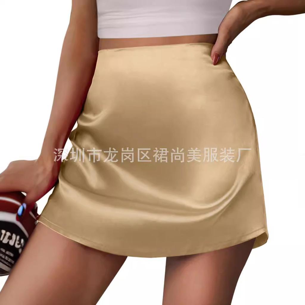 women's Satin High Waist A Line Mini Skirt Elegant Casual Short Skirt with Elastic Waistband