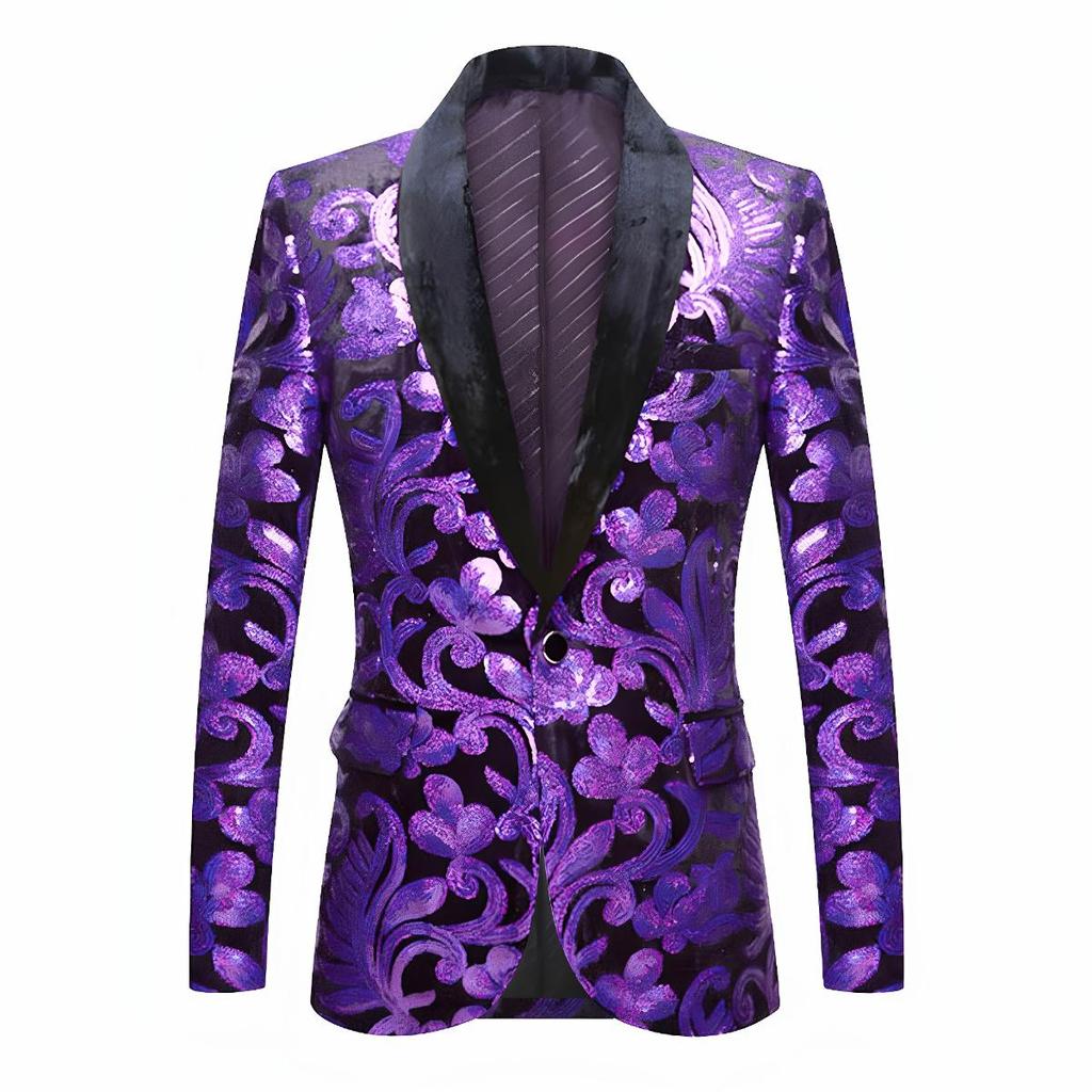 PYJTRL Herremote Gylden skinnende paljett blomstermønster dressjakke blazer