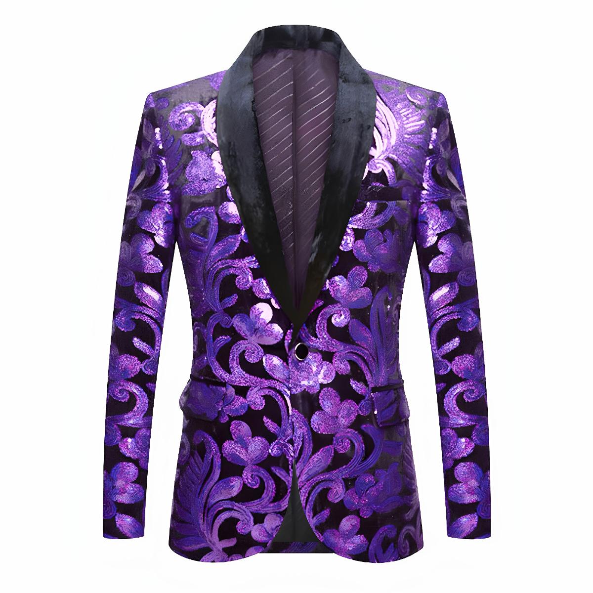 

PYJTRL Мужская мода Золотой блестящий пайетки цветочный узор пиджак блейзер XL