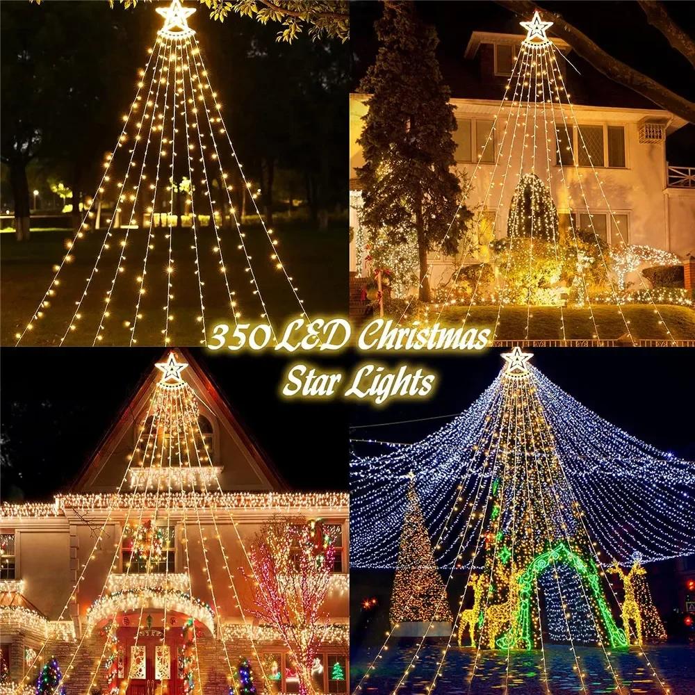 LED Outdoor Lights String Pentagram Waterfall Lights Strip Tree Lantern Gift Patio Lights Decor Patio Porch Christmas Wedding