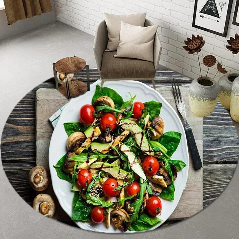 Broccoli  Fruit Print Round Carpet – Soft Non-Slip Area Rug for Kitchen, Bathroom, Living Room or Bedroom Floor Decor