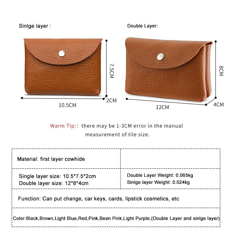 Leather Coin Purse for Women Double Layer Card Holder Mini Wallet Zipper Earphone Key Lipstick Storage Pouch Kids Money Bag Clip