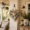 Natural Jute Rope Wall Art Rustic Coastal Heart Shape Hanging Ornament with LED Light, Distressed Farmhouse Pendant Driftwood Sign Wood Beads