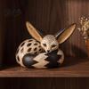 Hand Painted Home Accent Pieces Fox Figurine Sitting Resting Pose, Wood Carved Style Resin Animal Statue, Figurines for Decor Desktop Office