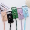 Držiak na prsteň Crossbody Remienok Puzdro pre Samsung Galaxy Z Flip 3 Flip 4 Z Flip 5 5G Obal módne mriežkovaný náhrdelník Lanyard Lano Kožená taška