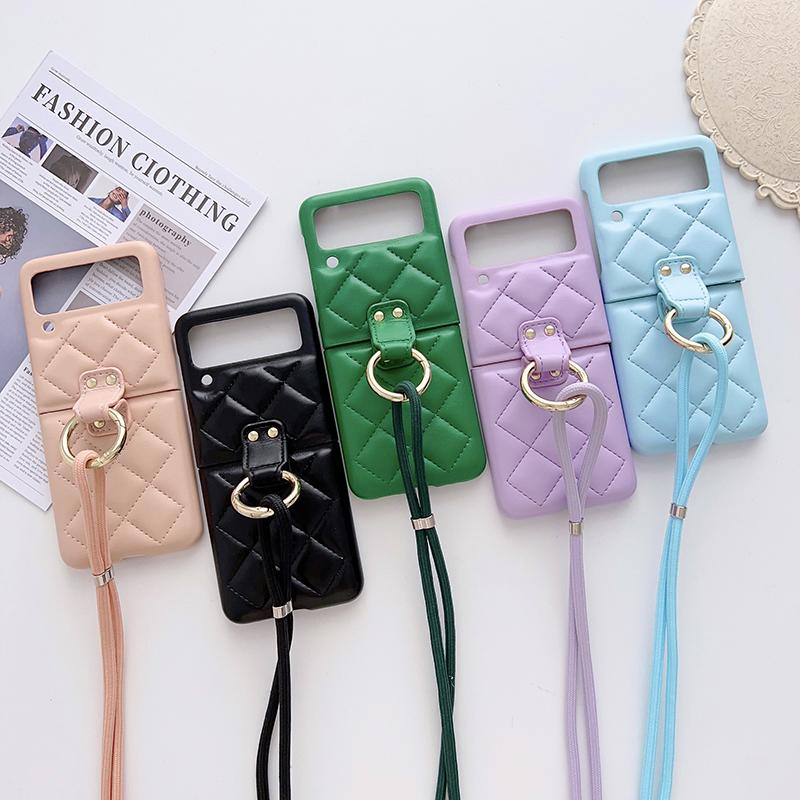 Držiak na prsteň Crossbody Remienok Puzdro pre Samsung Galaxy Z Flip 3 Flip 4 Z Flip 5 5G Obal módne mriežkovaný náhrdelník Lanyard Lano Kožená taška