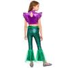Costume da Sirena per Bambini 2 Pezzi Canotta Metallizzata Senza Maniche con Strass Crop Top Arricciato con Elastico in Vita Pantaloni a Zampa Arricciati Stampa a Squame di Pesce