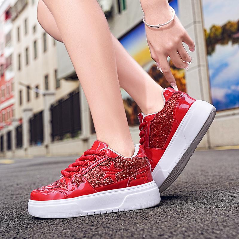 Men Sparkling Shoes Couple Lightweight Sneakers Red Gold Women’s Low Sneakers Casual School Student Plus Size