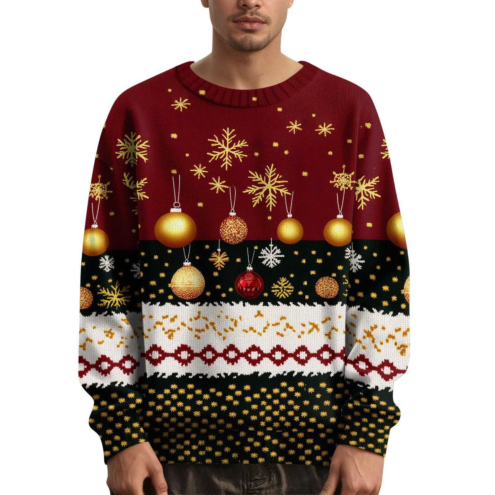 

Мужской рождественский свитер с принтованным воротником XL винный