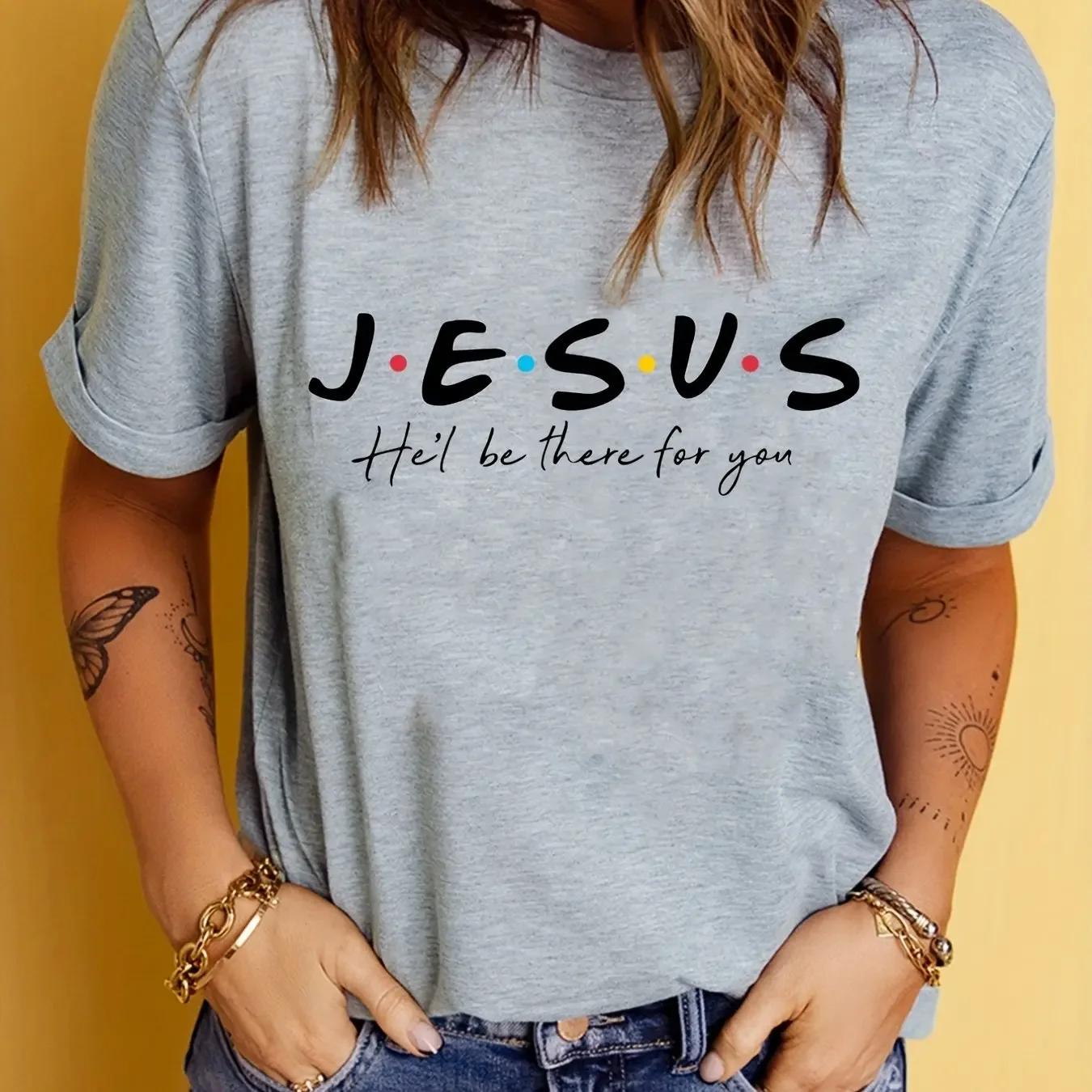 

Jesus Print T-Shirt Summer Short Sleeve Casual Top Women s Clothing Tee Women Streetwear T Shirt Female y2k top 4XL