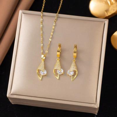 Mode Leichter Luxus Brautschmuck Set Schlichtes Design Halskette Ohrringe Set Geeignet Für Stilvolle Mädchen