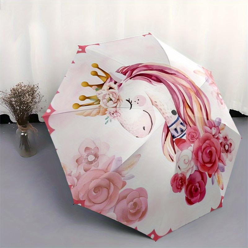 "Magical Unicorn Crown: Floral Fantasy for Kids!"Umbrella, Portable 3-Fold Compact Umbrella for Men & Women ES21