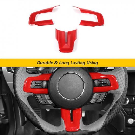 Car Steering Wheel Cover Trim Decor Bezel Accessories For Ford Mustang 2015+ Red