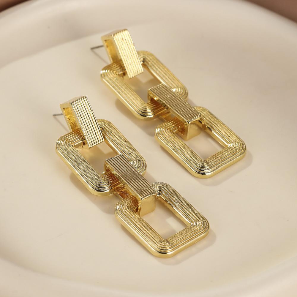 Square Geometric Classy Metal Earrings Womens Fashionable Alloy Jewelry Plated