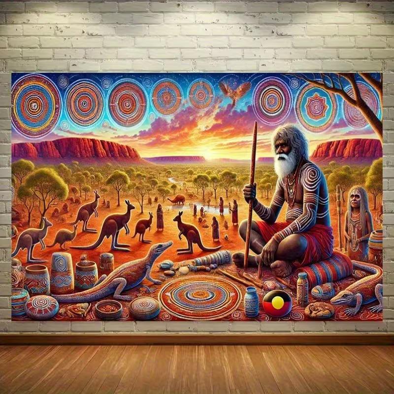 Tapiserie s aboriginským uměním, Látka s pozadím australské pouště, Kulturní domácí nástěnná dekorace