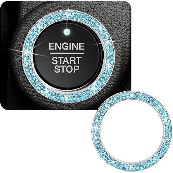 Car Bling Crystal Rhinestone Engine Start Ring Decals, Sparkling Diamond Car Push Start Button Ignition Ring Sticker, Auto Key Ignition Knob Ring
