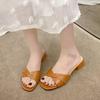 Fashion Women's Slippers Summer New Thick Heel Slipper Luxury Casual Leather Slippers for Women Square Toe Open Toe Slides Muller Slides